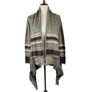 Earthbound Trading Co. Multicolor Open Front Long Sleeves Fringe Cardigan Size S